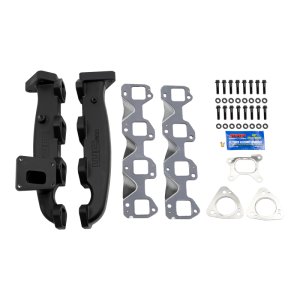 Chevrolet Duramax Performance Exhaust - Wehrli - Billet Exhaust Manifold & Stainless Up Pipe Kit - Black Ceramic Coat - `17-`25
