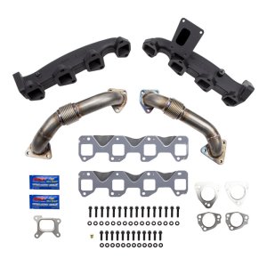 Chevrolet Duramax Performance Exhaust - Wehrli - Billet Exhaust Manifold & Stainless Up Pipe Kit - Black Ceramic Coat - `17-`25