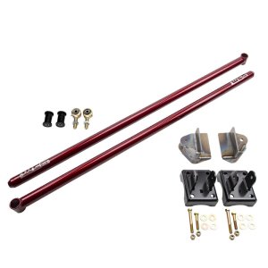 Ford F-250 Super Duty Traction Bar Kit - Wehrli - 68 in., RockJock Johnny Joints, Polyurethane Bushings - WCFab Red - `17-`24 Ford F-250 Super Duty Traction Bar Kit - Wehrli - 68 in., RockJock Johnny Joints, Polyurethane Bushings - WCFab Red - `17-`24