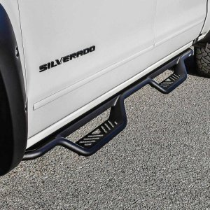 Chevrolet Silverado 1500 Nerf Step Bars - Westin - Outlaw Drop, 4 in Drop, Cab Length - Textured Black - `14-`18