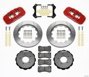 BMW 3 Series Big Brake Kit - Front - Wilwood - AERO6 Front Hat Kit, 14.00-inch Directional Staggered Vane Rotors - Red - `99-`06