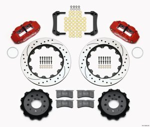 Chevrolet Camaro Brake Kit - Rear - Wilwood - Narrow Superlite 4R + BP-10 Pads + 14in Drilled Rotors - Red - `10-`15 Chevrolet Camaro Brake Kit - Rear - Wilwood - Narrow Superlite 4R + BP-10 Pads + 14in Drilled Rotors - Red - `10-`15