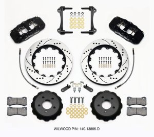 Ford Mustang Brake Kit - Front - Wilwood - AERO6 Calipers + 14.00 Drilled Rotors + Lines - `15-`23