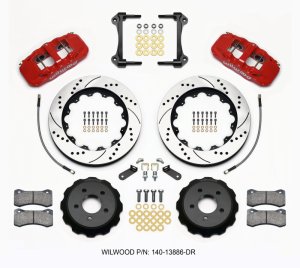 Ford Mustang Brake Kit - Front - Wilwood - 14.00 Drilled Rotors + AERO6 Calipers - Red - `15-`23