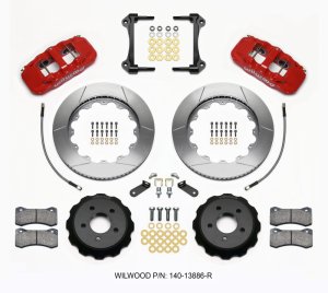 Ford Mustang Brake Kit - Front - Wilwood - AERO6 + 14.00 Rotors + Lines - Red - `15-`23
