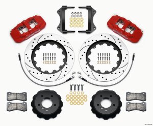 BMW 3 Series Big Brake Kit - Front - Wilwood - AERO6 Front Hat Kit, 15.00 in Drilled Rotors (1.25 in thick), with Brake Lines - Red - `07-`11
