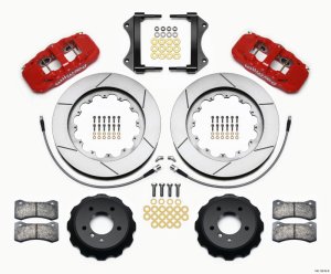 BMW 3 Series Brake Kit - Front - Wilwood - AERO6 Front Hat Kit, 15.00 in x 1.25 in Directional Vane Rotors, Red Calipers, w/Lines - Red - `07-`11