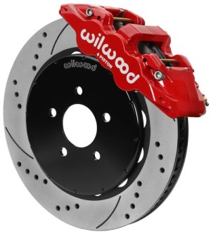 Ford Mustang Brake Kit - Front - Wilwood - Drilled & Slotted + AERO6 Rotors - Red - `94-`04 Ford Mustang Brake Kit - Front - Wilwood - Drilled & Slotted + AERO6 Rotors - Red - `94-`04