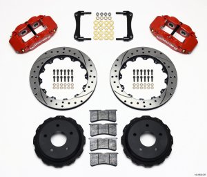 Pontiac Firebird Brake Kit - Rear - Wilwood - Narrow Superlite 4R + BP-10 Pads + 12.88in Drilled Rotors - Red - `98-`02