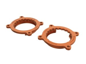 Ford Mustang Throttle Body Spacer Kit - aFe - Silver Bullet, Serrated/Helix - Bright Orange - `24-`25