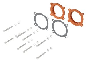 Ford Mustang Throttle Body Spacer Kit - aFe - Silver Bullet, Serrated/Helix - Bright Orange - `24-`25