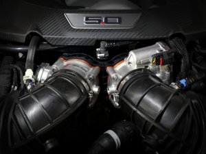 Ford Mustang Throttle Body Spacer Kit - aFe - Silver Bullet, Serrated/Helix - Bright Orange - `24-`25