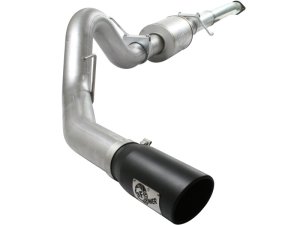 Ford F-150 Performance Exhaust - aFe - Cat-Back, Atlas, 4 in Aluminized Steel, Mandrel-Bent, Muffler, 304 SS Black Tip - Black Tip - `11-`14