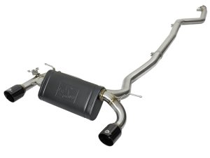 BMW 3 Series Performance Exhaust - aFe - MACH Force-Xp Cat-Back, Dual 4 in Gloss Black Tips, 304 Stainless Steel, Factory-Style Valve - Gloss Black - `16-`20