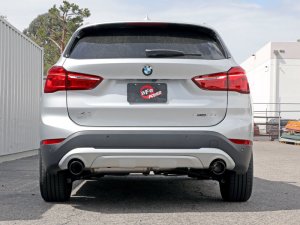 BMW X1 Performance Exhaust - Rear - aFe - Axle-Back, MACH Force-Xp, 304 Stainless Steel, 3 in to 2.5 in Tubing, Polished Muffler, Dual 4 in Black Tips, Dual Exit, Valve-Ready - Black Tips - `15-`22