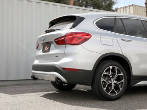 BMW X1 Performance Exhaust - Rear - aFe - Axle-Back, MACH Force-Xp, 304 Stainless Steel, 3 in to 2.5 in Tubing, Polished Muffler, Dual 4 in Black Tips, Dual Exit, Valve-Ready - Black Tips - `15-`22