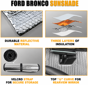 Ford Bronco Windshield Sunshade/ Reflector - BlackOut Sunshades - Roll Up Design