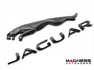 Jaguar Custom Emblem Set - Leaping Jaguar + Jaguar Lettering - Gloss Black Finish Jaguar Custom Emblem Set - Leaping Jaguar + Jaguar Lettering - Gloss Black Finish