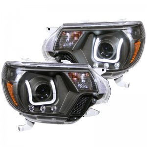 Toyota Tacoma Projector Headlights - ANZO - Clear Lens w/ U-Bar - Black - `12-`15