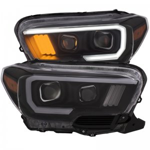 Toyota Tacoma Projector Headlights - ANZO - Plank Style - Black w/ Amber - `16-`17