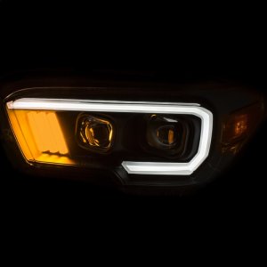 Toyota Tacoma Projector Headlights - ANZO - Plank Style - Black w/ Amber - `16-`17