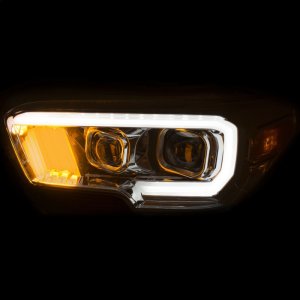 Toyota Tacoma Projector Headlights - ANZO - Plank Style Design - Chrome w/ Amber - `16-`17