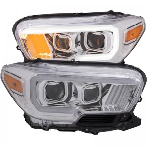 Toyota Tacoma Projector Headlights - ANZO - Plank Style Design - Chrome w/ Amber - `16-`17