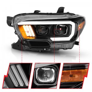 Toyota Tacoma Projector Headlights - ANZO - Plank Style Design w/ DRL - Black/Amber - `16-`17