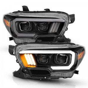 Toyota Tacoma Projector Headlights - ANZO - Plank Style Design w/ DRL - Black/Amber - `16-`17
