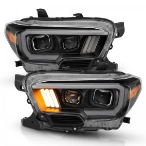Toyota Tacoma Projector Headlights - ANZO - Plank Style Design w/ DRL - Black/Amber - `16-`17