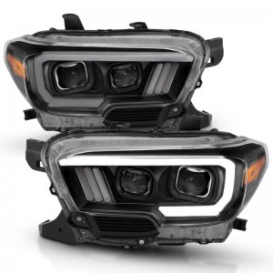 Toyota Tacoma Projector Headlights - ANZO - Plank Style Design w/ DRL - Black/Amber - `16-`17