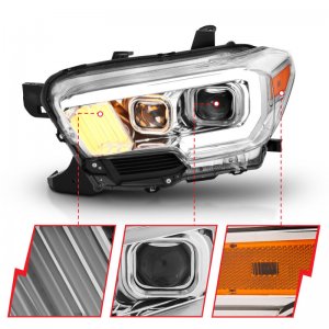 Toyota Tacoma Projector Headlights - ANZO - Plank Style Design w/ DRL - Chrome/Amber - `16-`17