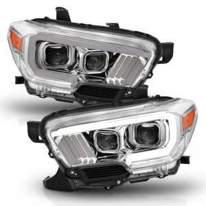 Toyota Tacoma Projector Headlights - ANZO - Plank Style Design w/ DRL - Chrome/Amber - `16-`17