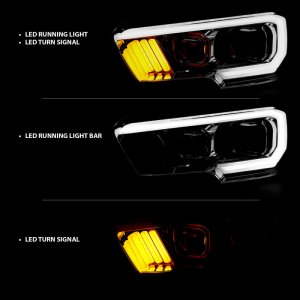 Toyota Tacoma Projector Headlights - ANZO - Plank Style Design w/ DRL - Chrome/Amber - `16-`17
