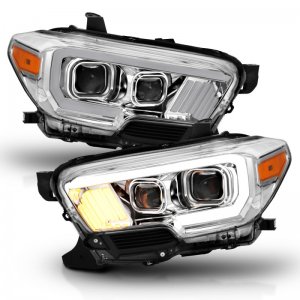 Toyota Tacoma Projector Headlights - ANZO - Plank Style Design w/ DRL - Chrome/Amber - `16-`17