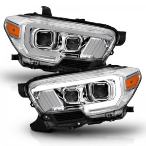 Toyota Tacoma Projector Headlights - ANZO - Plank Style Design w/ DRL - Chrome/Amber - `16-`17