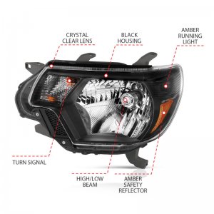 Toyota Tacoma Crystal Headlights - ANZO - Clear Lens, Black Housing - Black - `12-`15