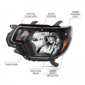 Toyota Tacoma Crystal Headlights - ANZO - Clear Lens, Black Housing - Black - `12-`15