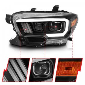 Toyota Tacoma Projector Headlights - ANZO - Plank Style Switchback - Black w/ Amber - `16-`17