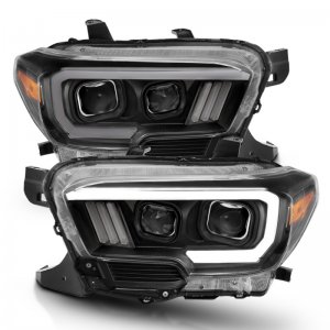 Toyota Tacoma Projector Headlights - ANZO - Plank Style Switchback - Black w/ Amber - `16-`17