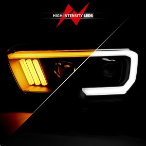 Toyota Tacoma Projector Headlights - ANZO - Plank Style Switchback - Black w/ Amber - `16-`17