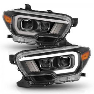Toyota Tacoma Projector Headlights - ANZO - Plank Style Switchback w/ DRL - Black w/ Amber - `16-`17