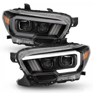 Toyota Tacoma Projector Headlights - ANZO - Plank Style Switchback w/ DRL - Black w/ Amber - `16-`17