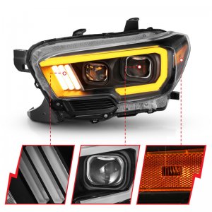 Toyota Tacoma Projector Headlights - ANZO - Plank Style Switchback w/ DRL - Black w/ Amber - `16-`17