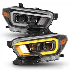 Toyota Tacoma Projector Headlights - ANZO - Plank Style Switchback w/ DRL - Black w/ Amber - `16-`17