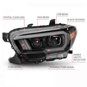 Toyota Tacoma Projector Headlights - ANZO - Plank Style Switchback w/ DRL - Black w/ Amber - `16-`17