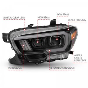 Toyota Tacoma Projector Headlights - ANZO - Plank Style Switchback w/ DRL - Black w/ Amber - `16-`17