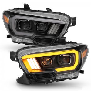 Toyota Tacoma Projector Headlights - ANZO - Plank Style Switchback w/ DRL - Black w/ Amber - `16-`17
