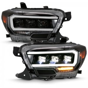 Toyota Tacoma Projector Headlights - ANZO - Plank Style - Black w/ Amber - `16-`18