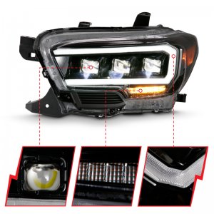 Toyota Tacoma Projector Headlights - ANZO - Plank Style - Black w/ Amber - `16-`18